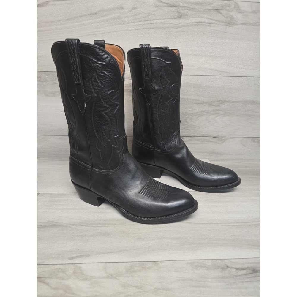 New Lucchese Handmade Black Leather Western Cowboy Boots Men's 10 2E Wide L1000